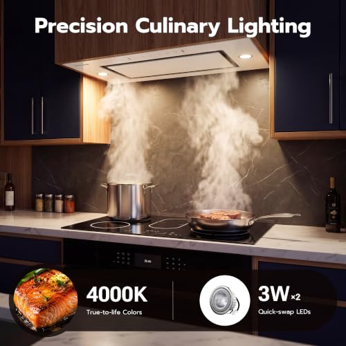 Image of 30 inch Range Hood Insert, 900 CFM Ducted /Ductless White Range Hood with 3 Speed Fan, Gesture Sensing&Touch Control, Stainless Steel & Tempered Glass Range Hood
