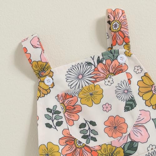 ZAXARRA Toddler Girl Fall Clothes Floral Baby Girl Bell Bottom Jumpsuit Baby Girl Overalls Flare Leg Jumpsuit (Beige, 3-4 Years)