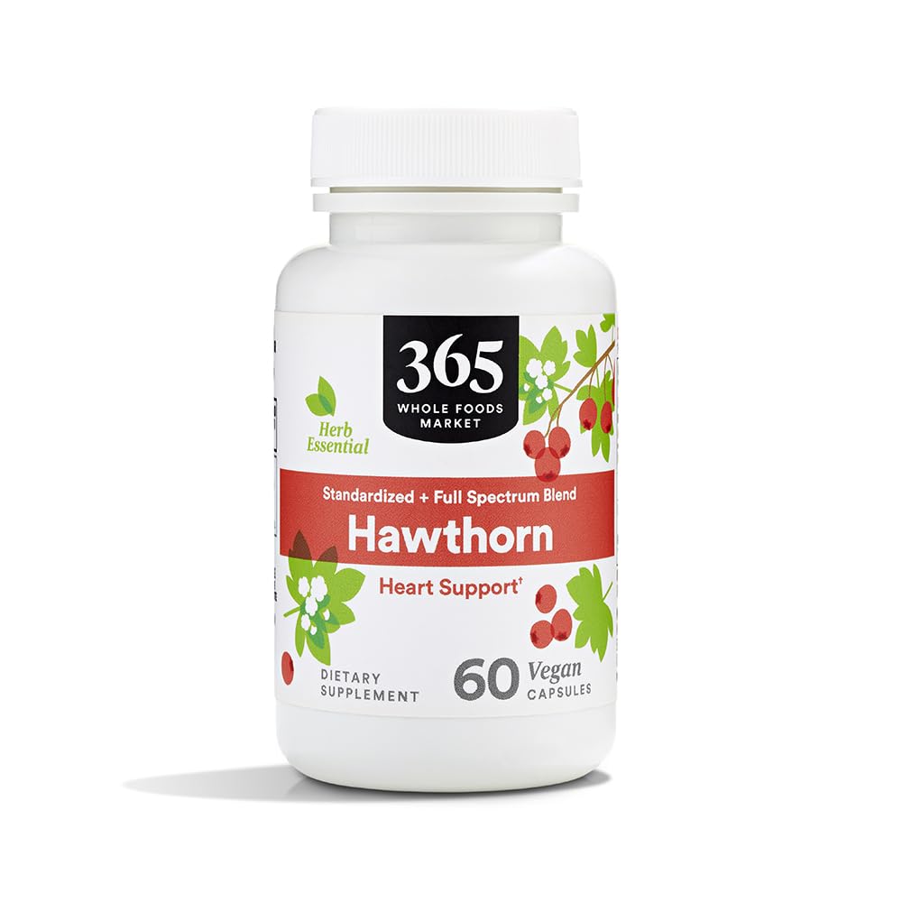 365 by Whole Foods Market, Hawthorn Standardized + Full Spectrum Blend, Heart Support, Vegan Capsules, 60 Count 60 Count (Pack of 1)