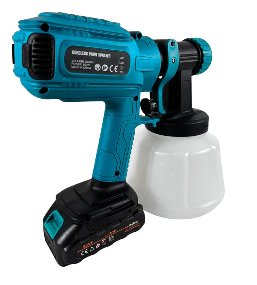 Pistola a Spruzzo a Batteria, Pistola a Spruzzo per Vernice Doppia Batteria 48V, Pistola Vernice Elettrica, Serbatoio 1200 ML, Pistola per Verniciare con Accessori