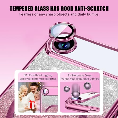 Image of Misscase for iPhone Air Case Compatible with MagSafe,Built-in Camera Lens Protector Full Protection Soft TPU Anti-Scratch Magnetic Glitter Slim Case Cover for iPhone 17 Air 6.5 inch Pink