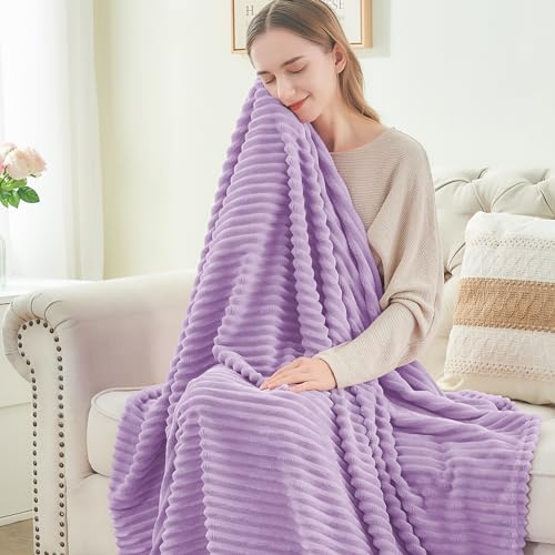 Image of BEDELITE Fleece Blanket Twin Size - 3D Ribbed Jacquard Soft and Warm Decorative Fuzzy Blankets - Cozy, Fluffy, Plush Lightweight Throw Blankets for Couch, Bed, Sofa(Lavender, 60x80 inches)