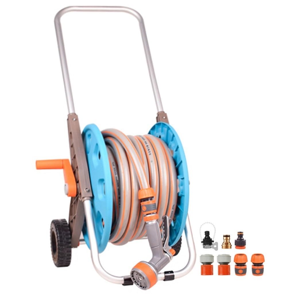 Carrello avvolgitubo Carrello per Tubi da Giardino per Carichi Pesanti, Carrello per Tubi Portatile con Rulli, Carrello per Tubi con Ruote, Rack per Stoccaggio Tubi Domestici (Un Carrello per Tubi+T