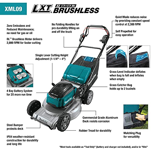 Image of Makita XML09PT1 36V (18V X2) LXT Brushless 21 inch Self-Propelled Commercial Lawn Mower Kit with 4 Batteries (5.0Ah)