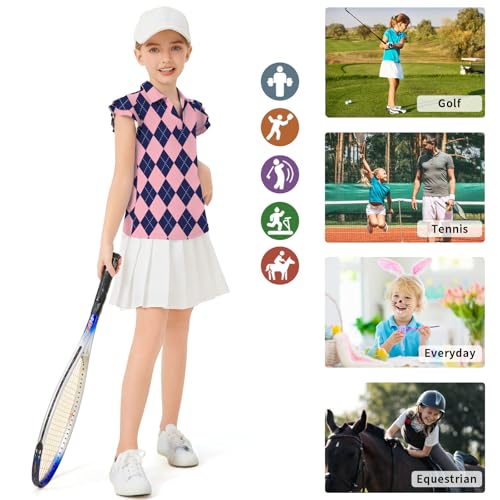 Image of Soneven Girls Ruffle Sleeve Polo Shirts V-Neck Golf Tennis T-Shirts Uniform Shirts Quick Dry for 4-14 Years