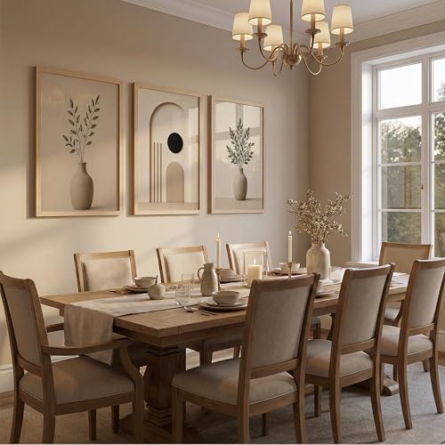 Image of TheMakerly Set of 3 Japandi Botanical Wall Art Paintings for Living Room | Minimalist Neutral Beige Wall Decor | Modern Scandinavian Wall Paintings for Bedroom, Office, Hall & Home Decoration (10x13 Inches)