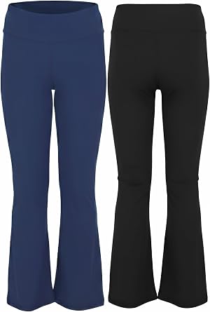 Yogalicious Girls Flare Legging Ribbed Everyday High Waist Bootcut Dance Casual Pant 2 Pack