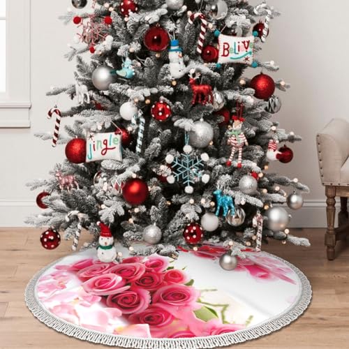 Jupe de sapin de Noël de qualité supérieure avec finition pompon et design fleurs - 8