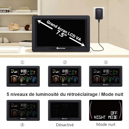 KETOTEK Station Meteo Interieur Exterieur Sans Fil Thermometre Hygrometre – vue 5