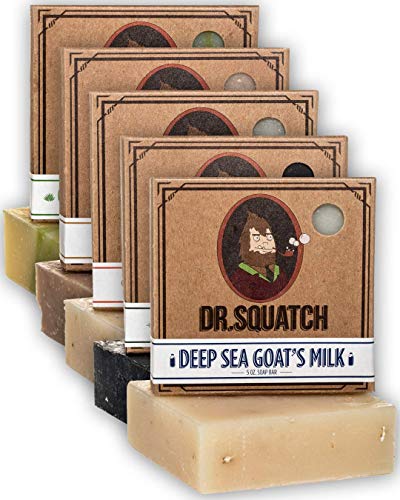 Dr. Squatch Men's Soap Variety Pack  Manly Scent Bar Soaps: Cool Fresh Aloe, Gold Moss, Pine Tar, Cedar Citrus, Deep Sea Goat's Milk  Handmade with Organic Oils in USA (5 Bars)