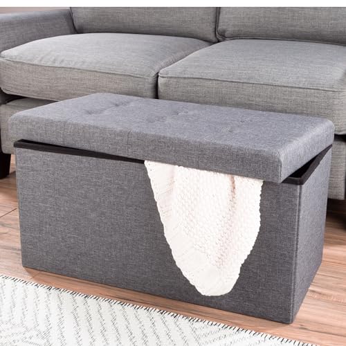 Image of Lavish Home Folding Storage Ottoman - Set of 2 30-Inch Folding Tufted Footrest, Linen Chest, or Bench with Removable Bin for Living Room, Bedroom, or Dorm (Dark Gray)