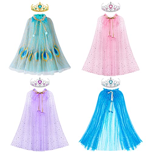 Image of Latocos 8Pcs Princess Cape Girls Princess Cloak with Tiara Crown for Little Girls Dress up Pretend Play Christmas Cosplay Party Accessories