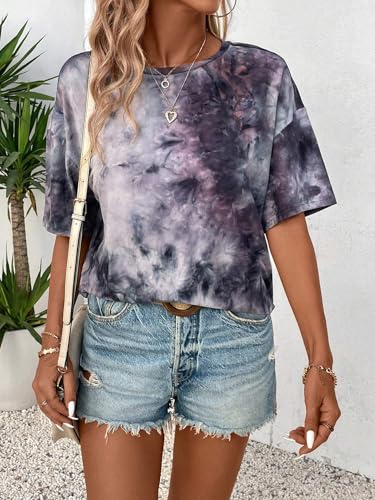 Image of Remidoo Women's Casual Oversized T Shirt Short Sleeve Graphic Tee Letter Tie Dye Shirts