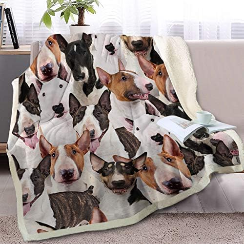Blessliving Bull Terrier Blanket Fuzzy Dog Blanket for Kids Girls Adults Cute Puppy Fleece Blanket Bull Terrier Dog Animal Pattern Sherpa Throw Twin/Double Bull Terrier Gifts Travel/Single (130x150cm)