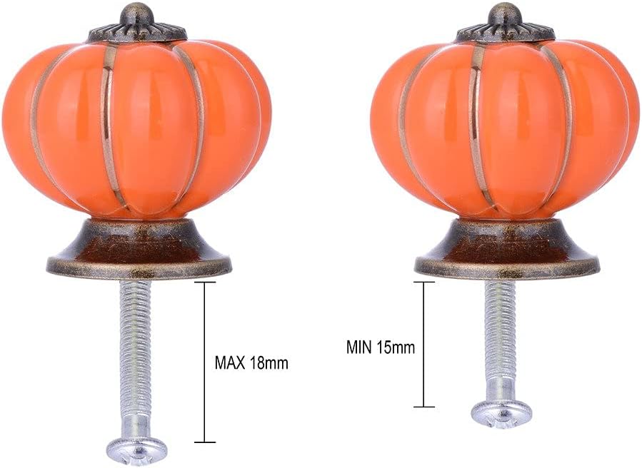 Wolfteeth Decorative Pumpkin Cabinet Knobs - 1-1/2 Inch Ceramic Drawer Pulls for Kitchen, Dresser - Orange 6pcs