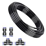 Yingcen PU Luftschlauch Rohr Kit 10M Polyurethan Pneumatik Schlauch Außendurchmesser 6 mm x Innendurchmesser 4 mm mit 4 Stück Pneumatikverbinder (3-Wege-T-Stück und Gerade) Schwarz