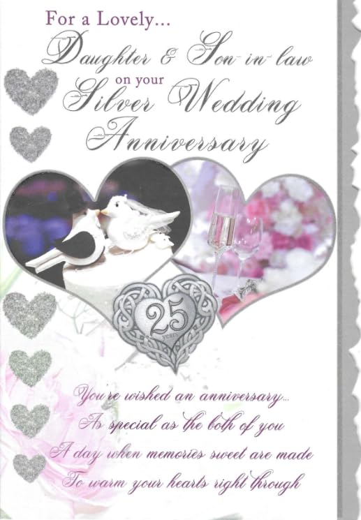 Cardigan Cards Silver Wedding Anniversary Card for Daughter & Son-in-Law, 25 Years, Doves and Hearts Design