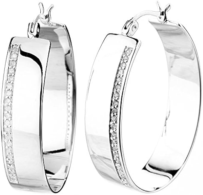 Vir Jewels 1/4 cttw Diamond Hoop Earrings .925 Sterling Silver with Rhodium Prong 1.50 Inch