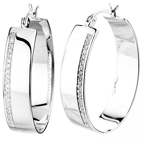 Vir Jewels 1/4 cttw Diamond Hoop Earrings .925 Sterling Silver with Rhodium Round 1.50 Inch