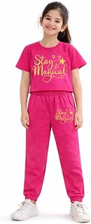 Trampoline Girls Printed Crop Top & Track Pant Set | 2 Pocket Co-Ord Outfit with Elastic Waistband Price In India