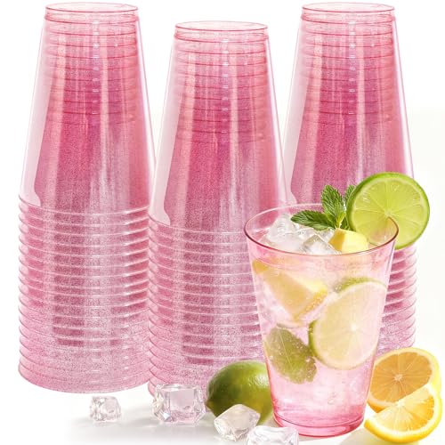 Glowserve 50 Pack 12 oz Pink Disposable Plastic Cups Cocktail Glasses