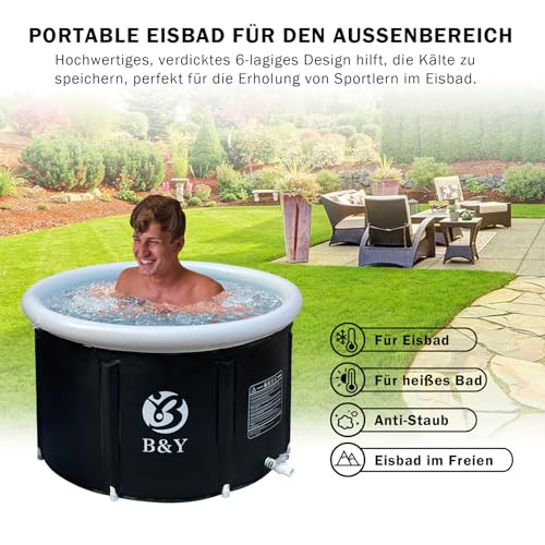 B&Y Faltbare Erwachsene Badewanne 89x55cm Eisbaden Tonne Aufblasbare Eisbad für Athleten und Sportler, 342L Freistehende Ice Tub Eisfass für Kaltwassertherapie