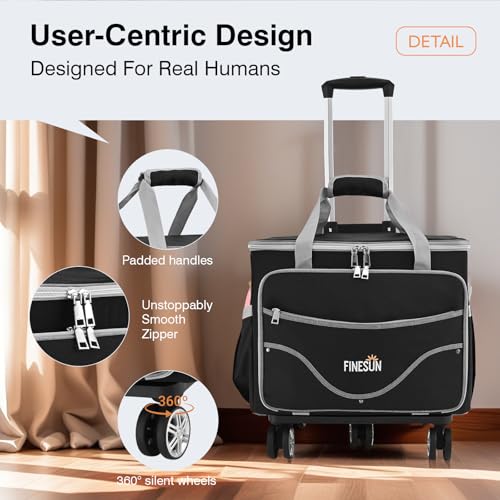 Rolling Tote Bag for Women Teacher Bag Rolling Cart Briefcase with Wheels Carry on Wheeled Bag for Work,Office,Craft Black2