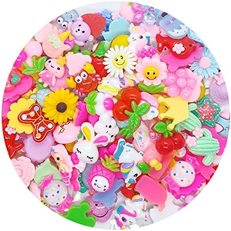 CiCy 100pcs Resin Cartoon Flatback Charms Set Mixed Slime Charms Resin Cabochons Making Supplies with Bear Container for DIY Crafts Scrapbooking Jewelry Making, Muti-Color, 16-26mm - Image 2