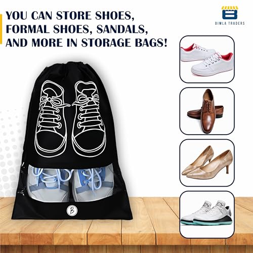 Image of Btag Shoe Bag for Travel & Storage | Water-Resistant Shoe Organizer for Men & Women | Portable, Foldable Shoe Cover for Luggage & Closet | Travel Accessories for Footwear Protection (Black,Pack of 6)