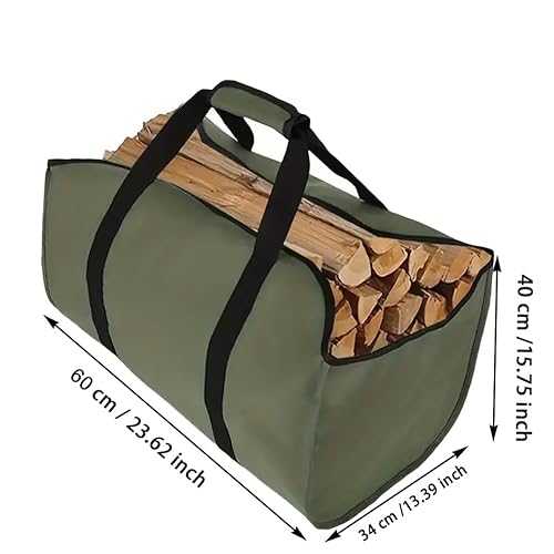XINFULLWOL Kaminholztasche, faltbare Kamintasche, Holzträger, wasserabweisend, langlebig, Segeltuch-Tragetasche für Kamin, Kaminholztrage mit Griff für drinnen und draußen, Camping (Armeegrün)