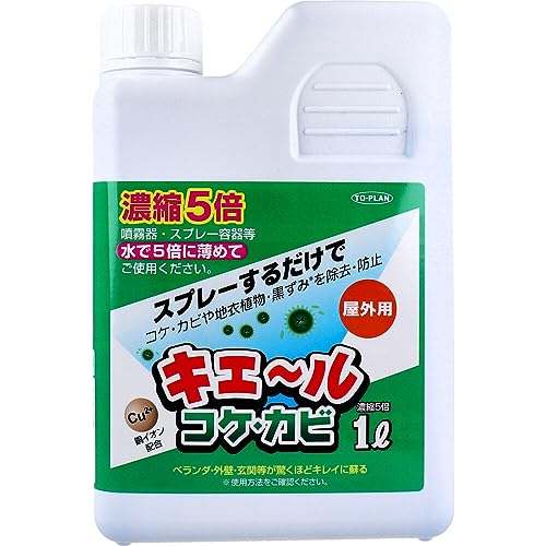 屋外用 キエール コケ・カビ (5倍濃縮タイプ) 1L 外壁 ブロック塀 コンクリート塀 御影石 ベランダ 門柱 玄関 タイル レンガ 踏み石 墓石 コケ除去 カビ除去
