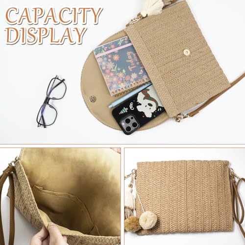 Straw Clutch Purse Women Handmade Straw Woven Tassel Pendant Crossbody Shoulder Bag Summer Beach Envelope Wallet Handbag (Green)4