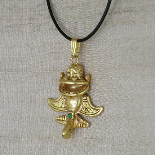 Image of Across The Puddle Colombian Emerald & Multi-Material Options | Quimbaya Flyer Pendant Necklace | Ancient Alien Golden Jets Collection