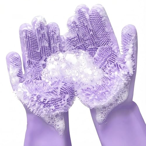 Silicone Dish Gloves with Scrubbers – Thick Tear-Resistant Dishwashing Gloves – Reusable and Long-Lasting for Multi-Purpose Use, Durable and Strong for Washing Dishes, Kitchen Cleaning & Daily Chores