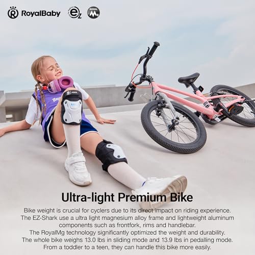 Image of RoyalBaby EZ-Shark Ultra-Light 16 Inch Kids Bike Beginners Learning Bicycle Lightweight Alloy Boys Girls Ages 4+ Years, Pink