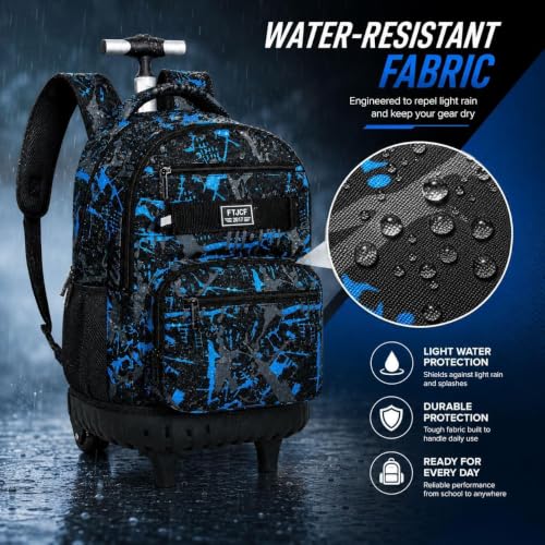 Image of 3Pcs Rolling Backpack for Boys, Men Roller Bag with Wheels for Adults, 19 Inche Graffiti Wheeled Bookbag with Lunch Box(Blue)