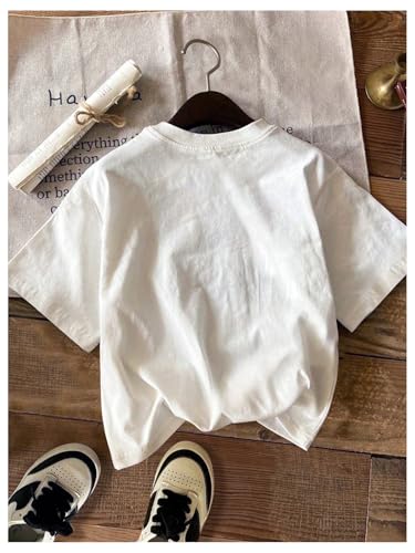 Verdusa Girl's Letter Print Round Neck T Shirts Street Short Sleeve Tee Tops White LA 9Y2