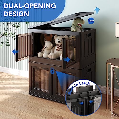 FLEXIMOUNTS-19-Gal-Collapsible-Plastic-Storage-Bins-3-Pack-Stackable-Storage-Bins-Black-Cube-Storage-Organizer-Closet-Organizers-and-Storage-with-Doors-Folding-Toy-Storage-Box