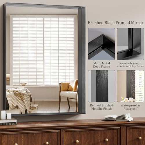 Image of Koonmi Bathroom Wall Mirror, 48x36 Black Mirror for Over Sink