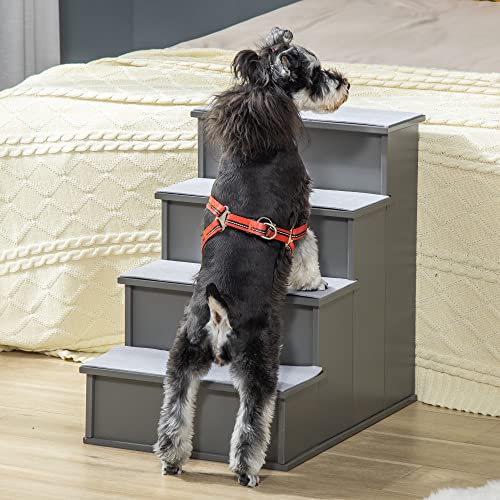 PawHut Haustiertreppe 4-stufige Hundetreppe Katzentreppe Einstiegshilfe mit Rutschfester Matte Haustierleiter für Auto Bett Sofa Grau 40 x 59 x 54,2 cm