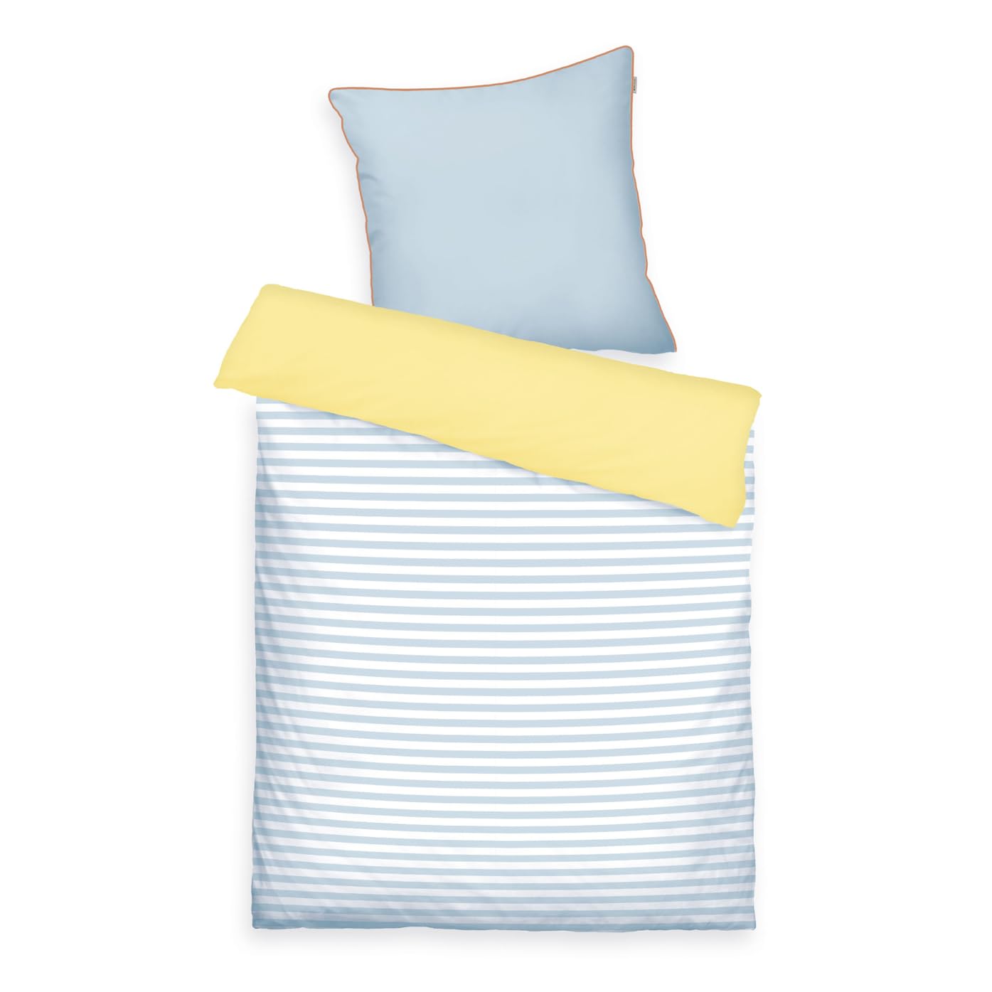 TOM TAILOR Bettwäsche Stripes with a Kick Sky Blue & Light Lemon, 80x80 cm + 155x220 cm, 100% Baumwolle/Perkal, mit Wendemotiv, farbiger Paspel am Kissen und Markenreißverschluss