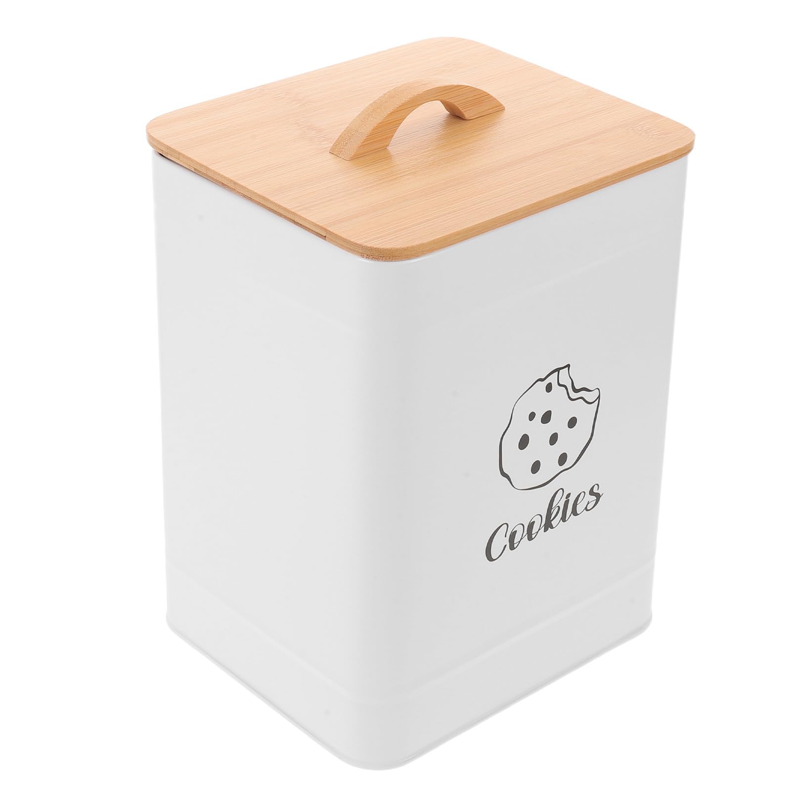 Barattolo Bianco Ermetico Biscotti Bambù con Coperchio per Contenitore in Ferro Quadrato, Soluzione di Stoccaggio Ottimizzata per Bancone Cucina