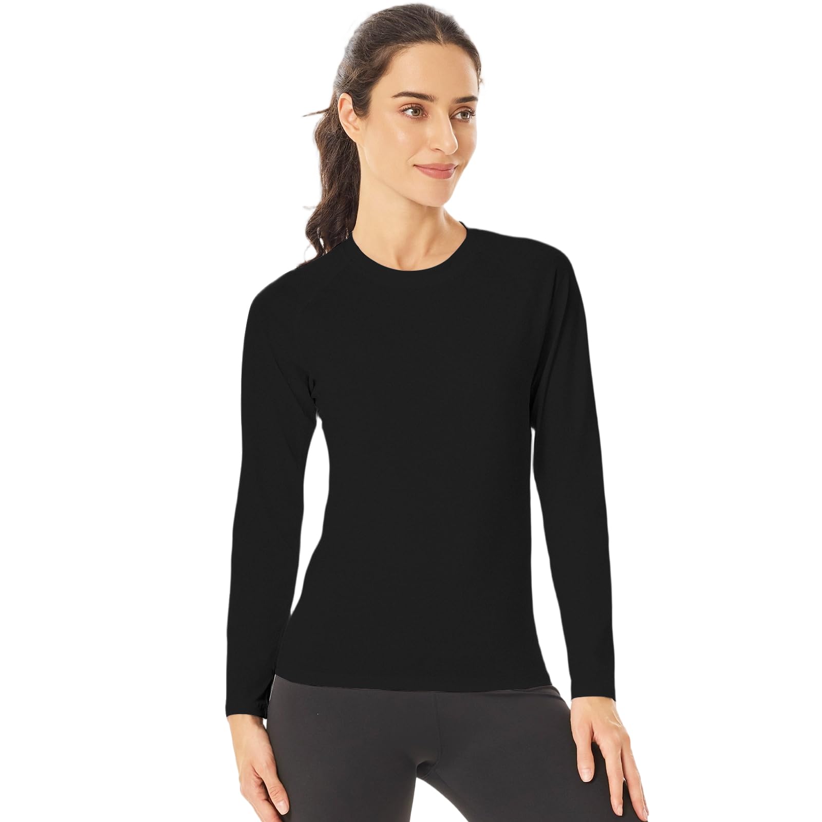 HYCOPROT Pack de 4 Hauts Thermiques Compression Femme en Coton Manche Longue T-Shirt Base Layer Top Sport Tshirt Chaud Col Roulé sous Vêtements Thermiques Décontracté pour Gym Fitness Yoga Running