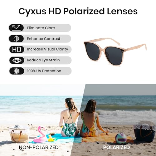Image of Cyxus Oversized Cat Eye Sunglasses for Women Polarized Lens UV Protection for Beach Music Festivals Shopping 1902