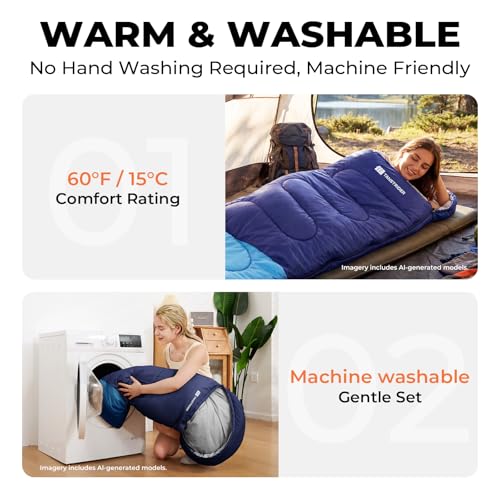 Image of Sleeping Bags for Adults, Camping Sleeping Bag with WaterResistant & TearResistant, Lightweight 3lb Sleeping Bag Warm for Backpacking, Hiking, Summer Camp & Indoor Use - Anti-Snag Zipper