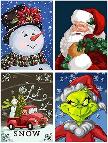 LWZAYS Christmas Paint by Numbers for Adult, Canvas Oil Painting Kit with Paintbrushes Acrylic Pigment Drawing Paintwork 12x16inch4 Pack Christmas