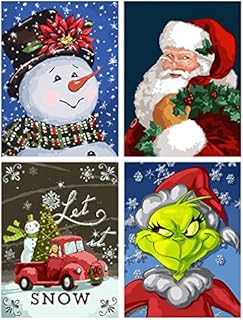 LWZAYS Christmas Paint by Numbers for Adult, Canvas Oil Painting Kit with Paintbrushes Acrylic Pigment Drawing Paintwork 12x16inch4 Pack Christmas