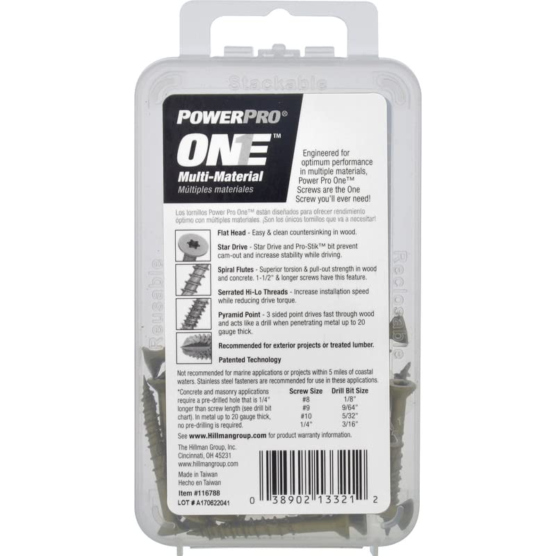 Hillman Power Pro Premium One Çok Malzemeli Düz Başlı Vidalar, Epoksi Kaplı Çelik, Ahşap, Metal, Beton, Alçıpan ve Plastik, Bronz, # 25 Vida Kutusu