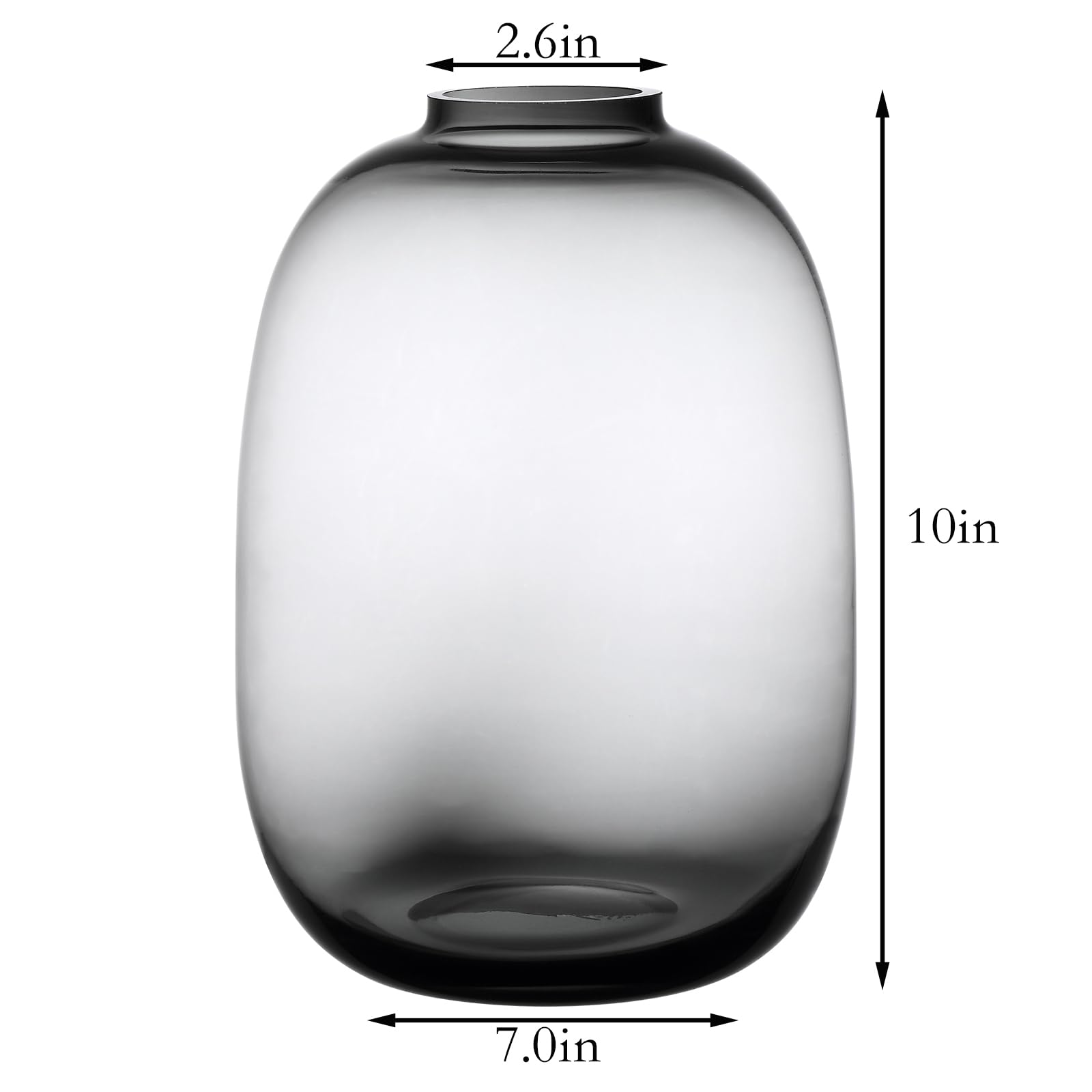 Jarrón de cristal, grandes jarrones ovalados grises, jarrón de vidrio soplado a mano de 10 pulgadas para decoración del hogar, centro de mesa moderno, regalo único (gris, grande)