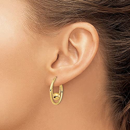 14K Yellow Gold Polished Textured W/ 6Mm Ball Hoop Earrings #TOP2